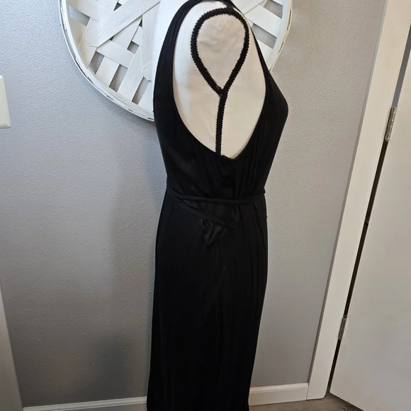 Splendid Women's Black Loretta V-Neck Maxi Wrap Dress with Side Slits Sz Large - Picture 6 of 11